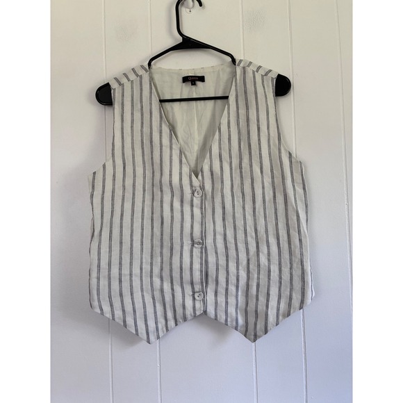 Quince Jackets & Blazers - Quince Women Striped 100% Linen Vest V-Neck Button Front Sleeveless Top Small